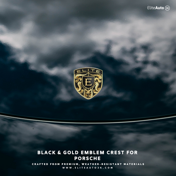 EliteAuto3K Black & Gold Crest Emblem for Porsche Hood or Wheels