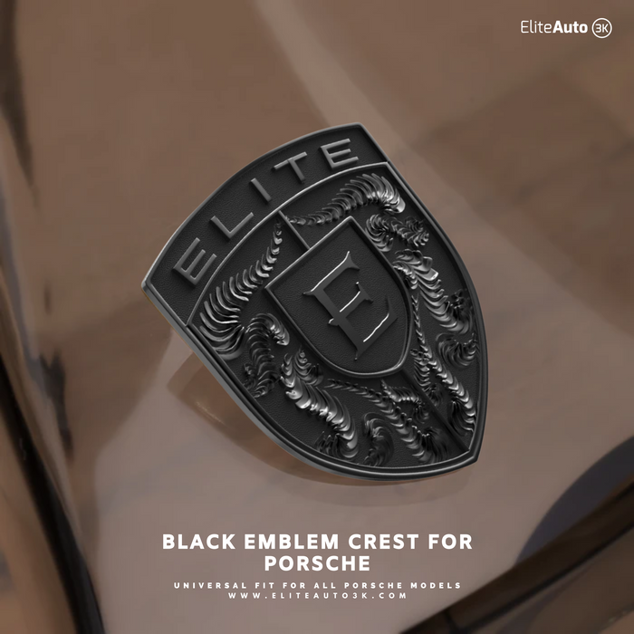 EliteAuto3K Black Crest Emblem for Porsche Hood or Wheels