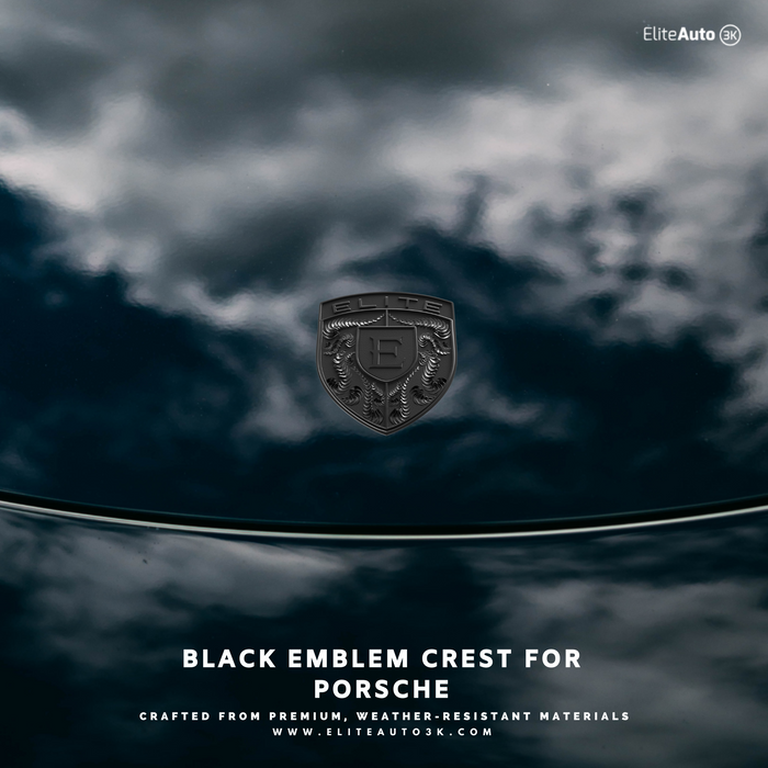 EliteAuto3K Black Crest Emblem for Porsche Hood or Wheels