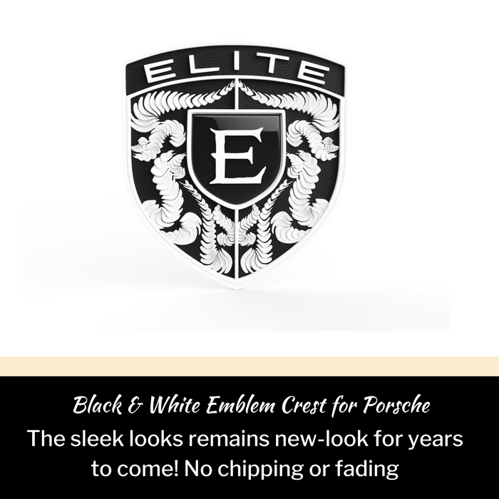EliteAuto3K Black & White Crest Emblem for Porsche Hood or Wheels