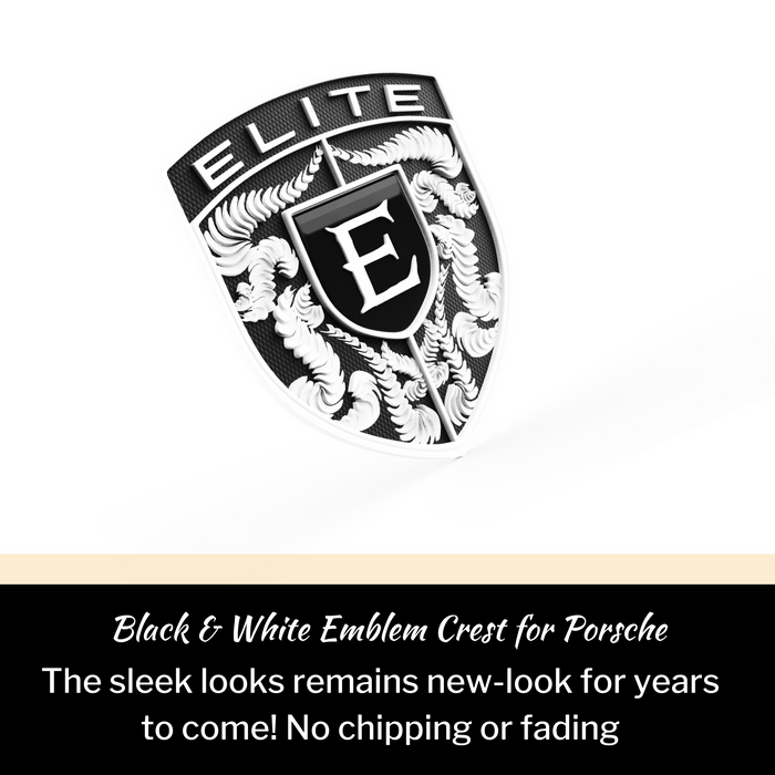 EliteAuto3K Black & White Crest Emblem for Porsche Hood or Wheels