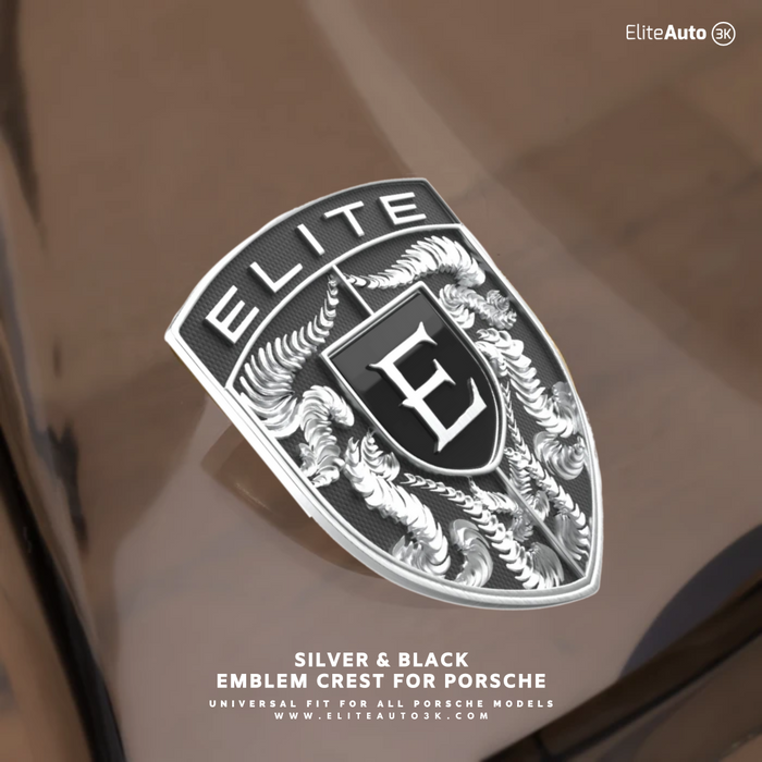 EliteAuto3K Silver & Black Crest Emblem for Porsche Hood or Wheels