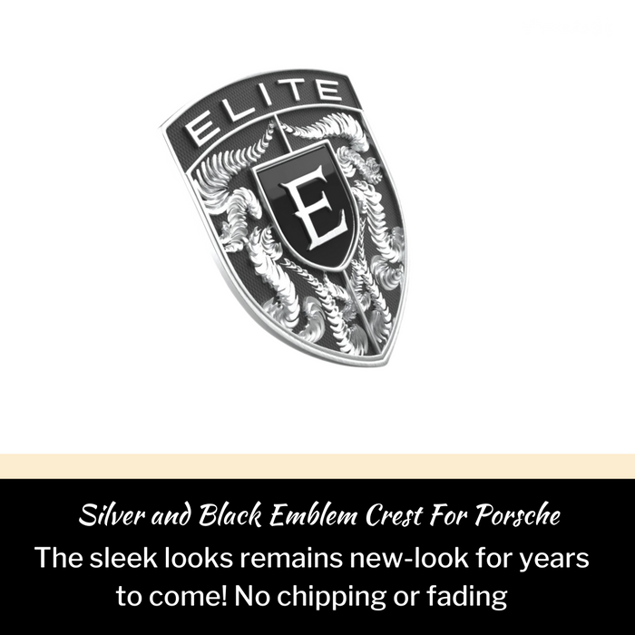 EliteAuto3K Silver & Black Crest Emblem for Porsche Hood or Wheels