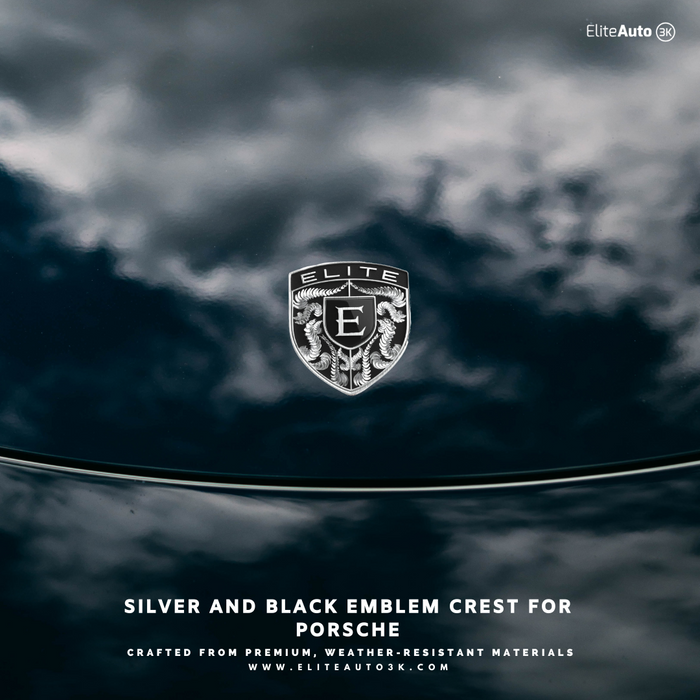 EliteAuto3K Silver & Black Crest Emblem for Porsche Hood or Wheels