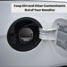 Close-up of a white vehicle fuel door open to reveal the gasoline tank opening, with overlaid text reading 'Keep Dirt and Other Contaminants Out of Your Gasoline.'.