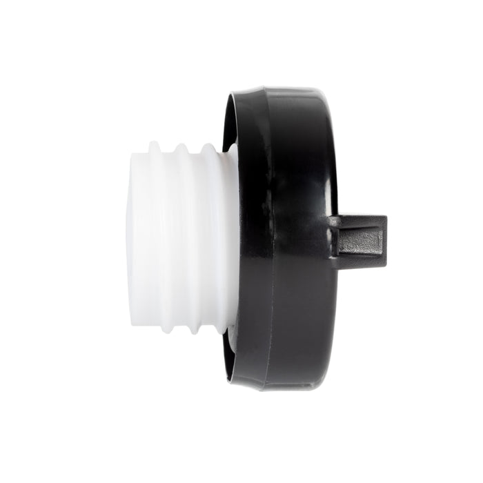 A Toyota Lexus Fuel Gas Cap 77310-48020 with a black outer body and a white threaded male connector on a plain white background.