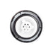 A Toyota Lexus Fuel Gas Cap 77310-48020 view from the top, featuring a white plastic inner cone with a central multi-hole design, surrounded by a black rubber gasket and a dark gray outer rim, on a solid white background.