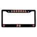Black Arsenal FC license plate frame with red and yellow text on a white background