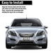 A silver sedan shown from the front with instructional text at the top reading 'Easy to Install' and a license plate mounted on the bumper. The image appears to demonstrate how a license plate frame or bumper plate mount fits onto the vehicle.