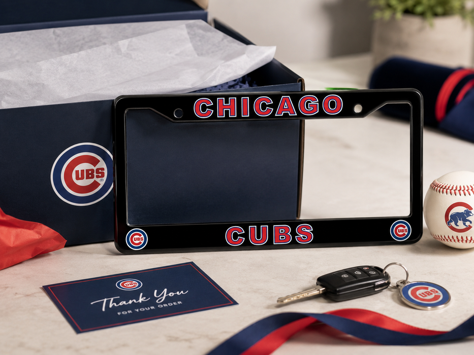 Chicago Cubs License Plate Frame – Black Baseball Car Tag Cover