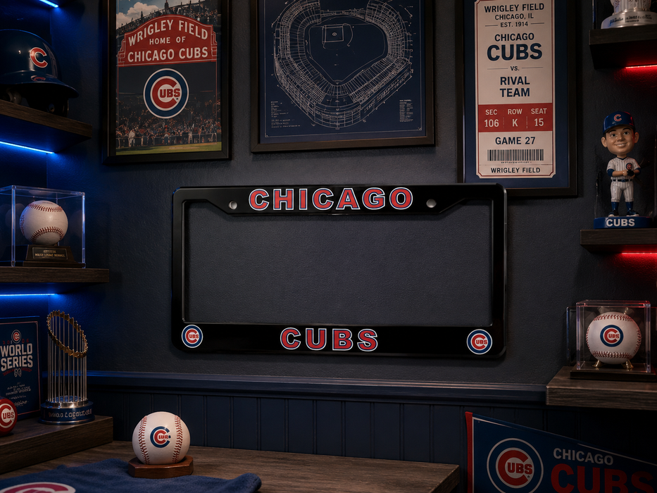 Chicago Cubs License Plate Frame – Black Baseball Car Tag Cover