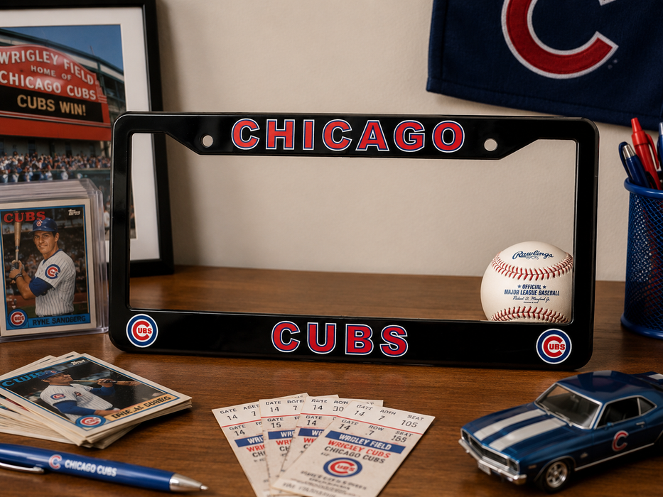 Chicago Cubs License Plate Frame – Black Baseball Car Tag Cover