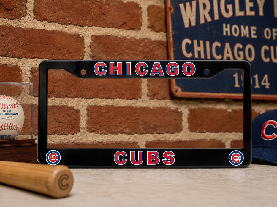 Chicago Cubs License Plate Frame – Black Baseball Car Tag Cover
