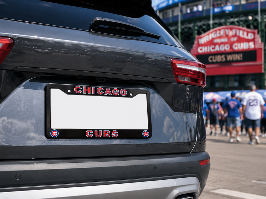 Chicago Cubs License Plate Frame – Black Baseball Car Tag Cover