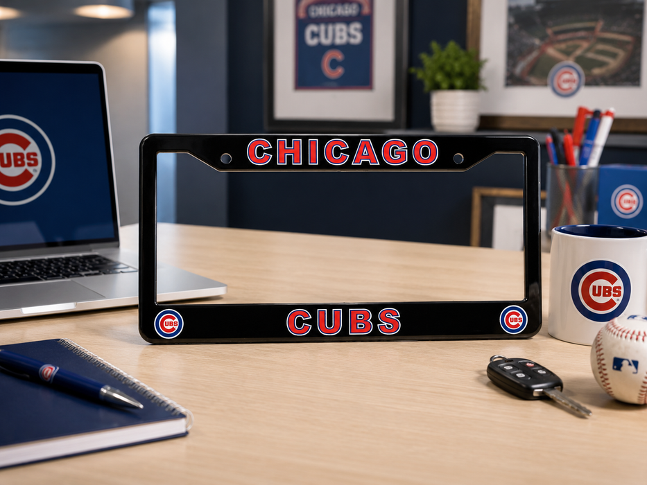 Chicago Cubs License Plate Frame – Black Baseball Car Tag Cover
