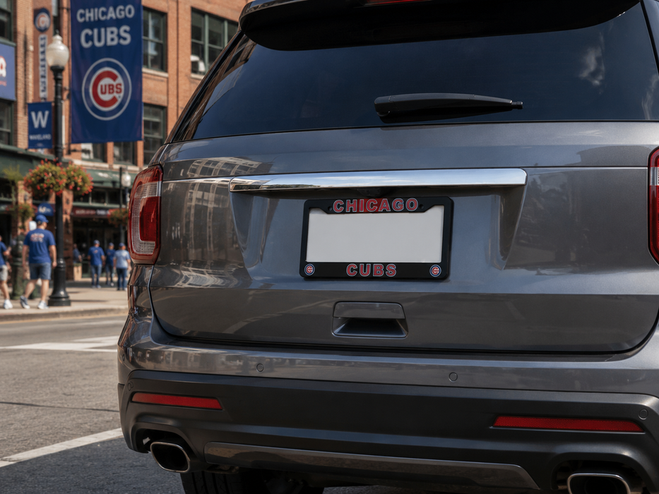 Chicago Cubs License Plate Frame – Black Baseball Car Tag Cover