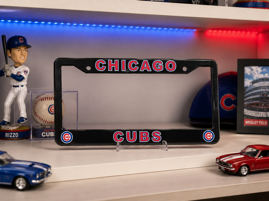 Chicago Cubs License Plate Frame – Black Baseball Car Tag Cover