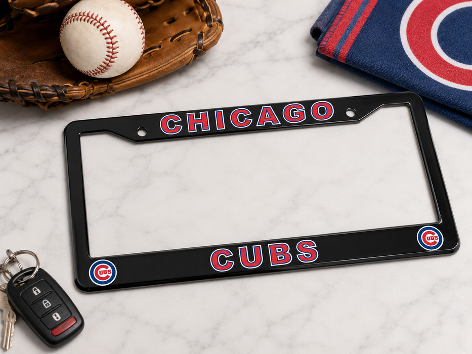 Chicago Cubs License Plate Frame – Black Baseball Car Tag Cover