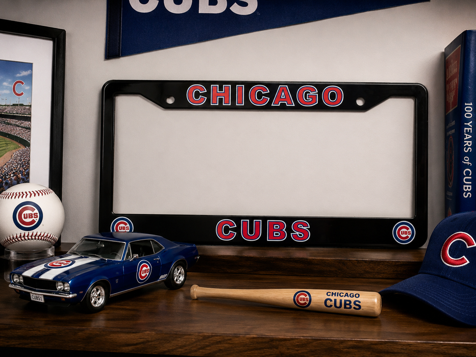Chicago Cubs License Plate Frame – Black Baseball Car Tag Cover