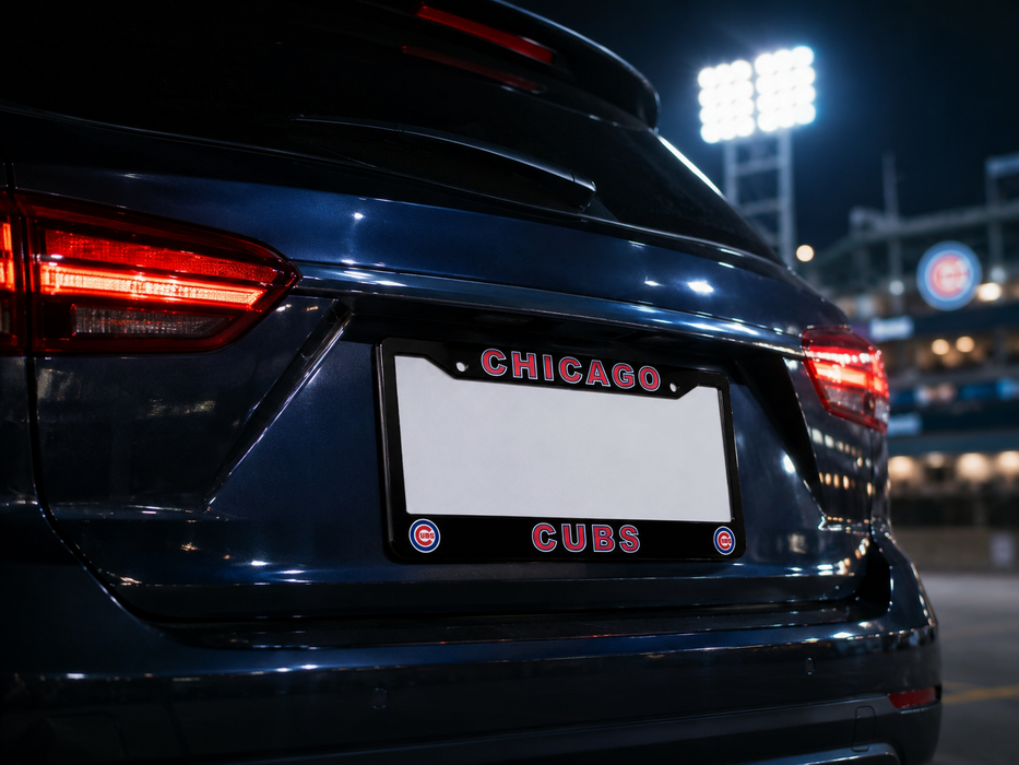 Chicago Cubs License Plate Frame – Black Baseball Car Tag Cover