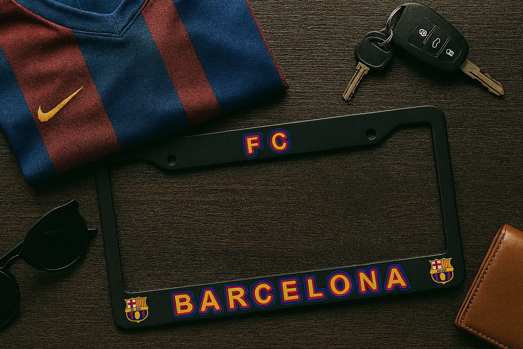 FC Barcelona License Plate Frame Cover – Black - EliteAuto3K