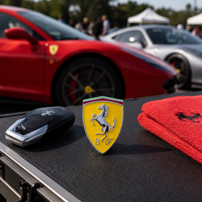 Ferrari 3D Shield Emblem – Yellow Chrome Car Badge 3" x 3"