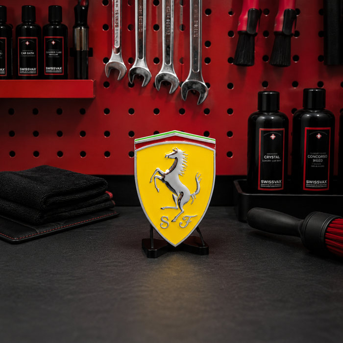 Ferrari 3D Shield Emblem – Yellow Chrome Car Badge 3" x 3"