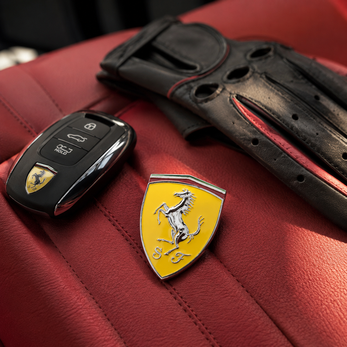 Ferrari 3D Shield Emblem – Yellow Chrome Car Badge 3" x 3"
