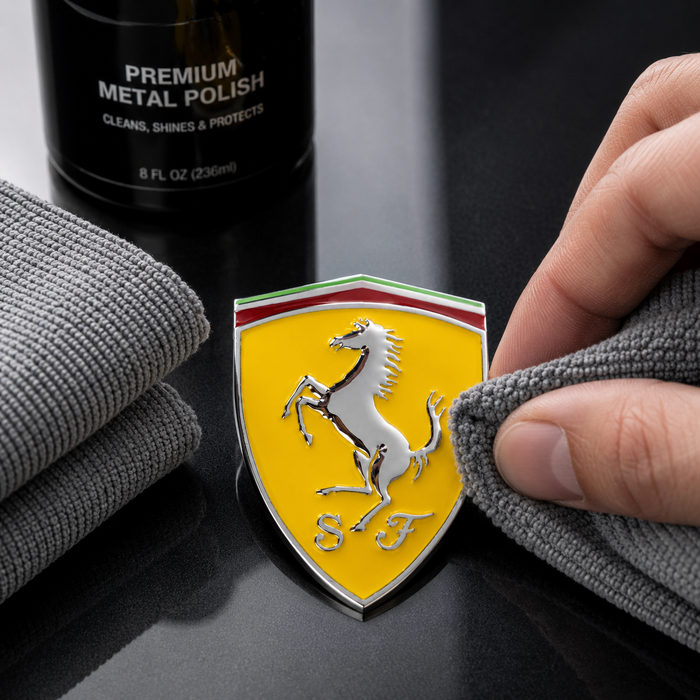 Ferrari 3D Shield Emblem – Yellow Chrome Car Badge 3" x 3"