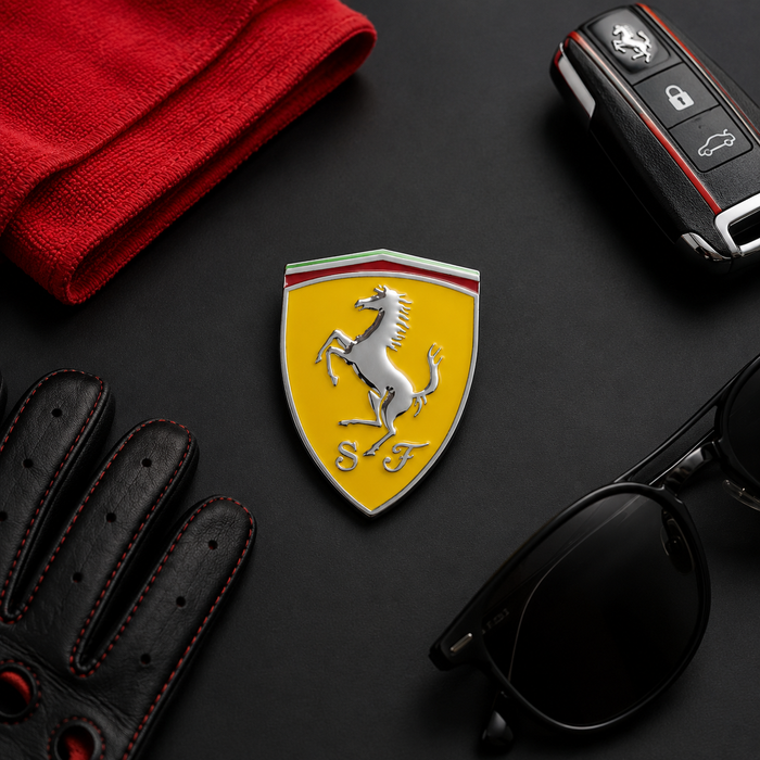 Ferrari 3D Shield Emblem – Yellow Chrome Car Badge 3" x 3"
