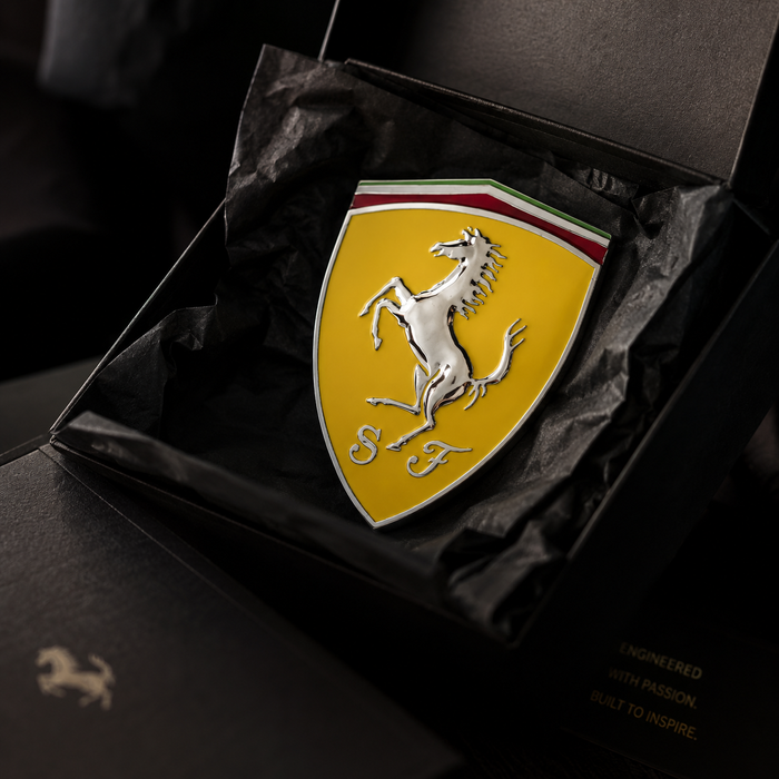 Ferrari 3D Shield Emblem – Yellow Chrome Car Badge 3" x 3"