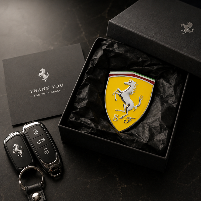 Ferrari 3D Shield Emblem – Yellow Chrome Car Badge 3" x 3"