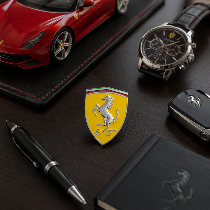 Ferrari 3D Shield Emblem – Yellow Chrome Car Badge 3" x 3"