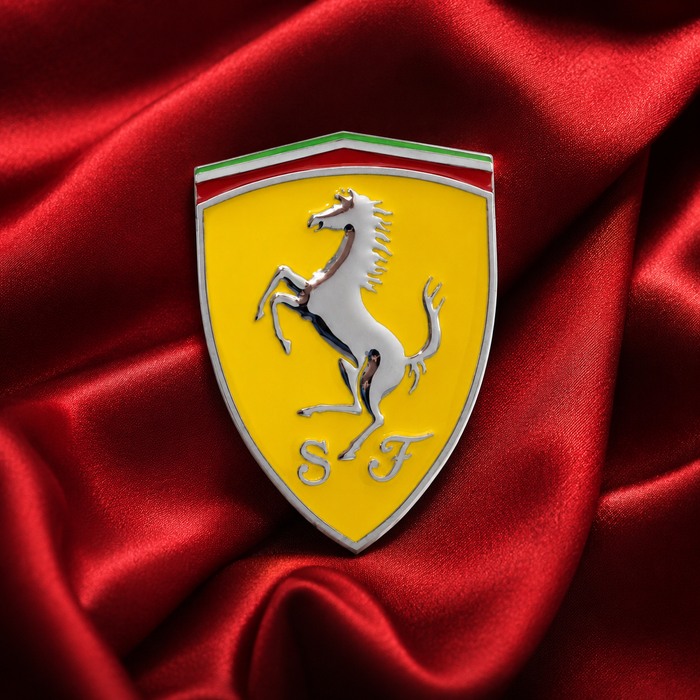 Ferrari 3D Shield Emblem – Yellow Chrome Car Badge 3" x 3"