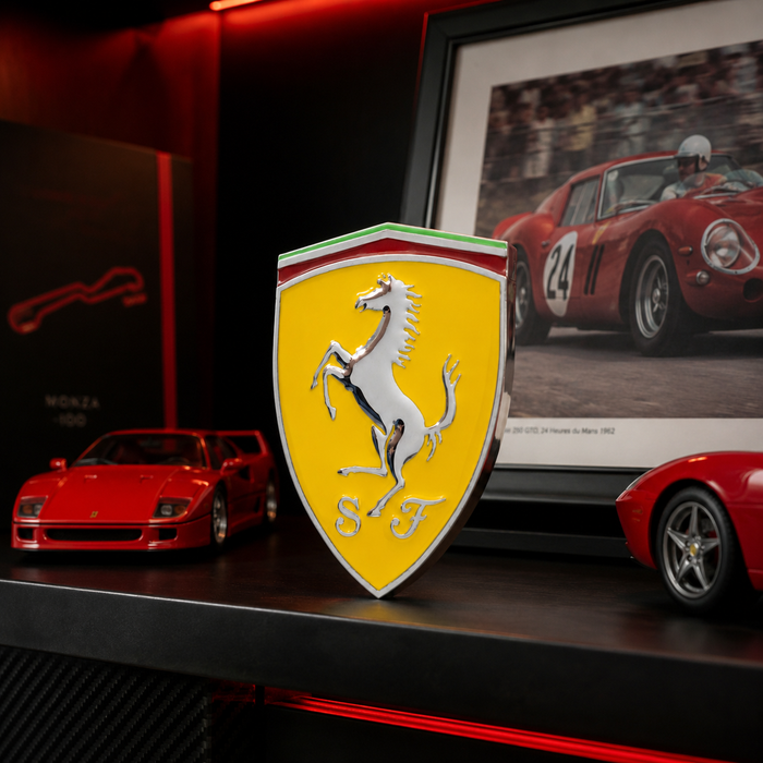 Ferrari 3D Shield Emblem – Yellow Chrome Car Badge 3" x 3"
