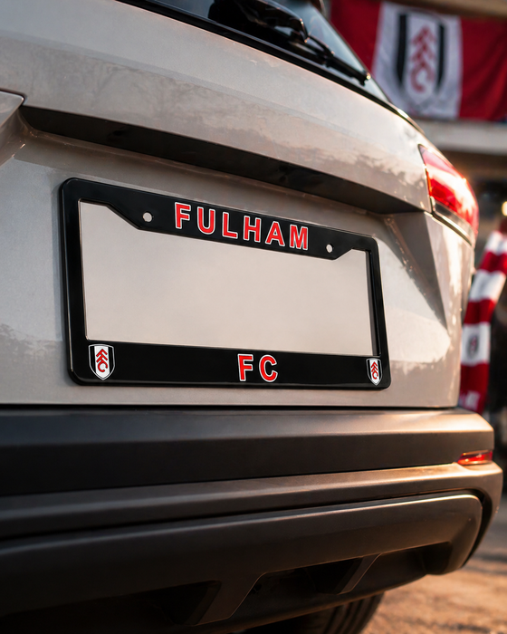 Car license plate with 'FULHAM FC' on a vehicle, featuring the Fulham FC logo.