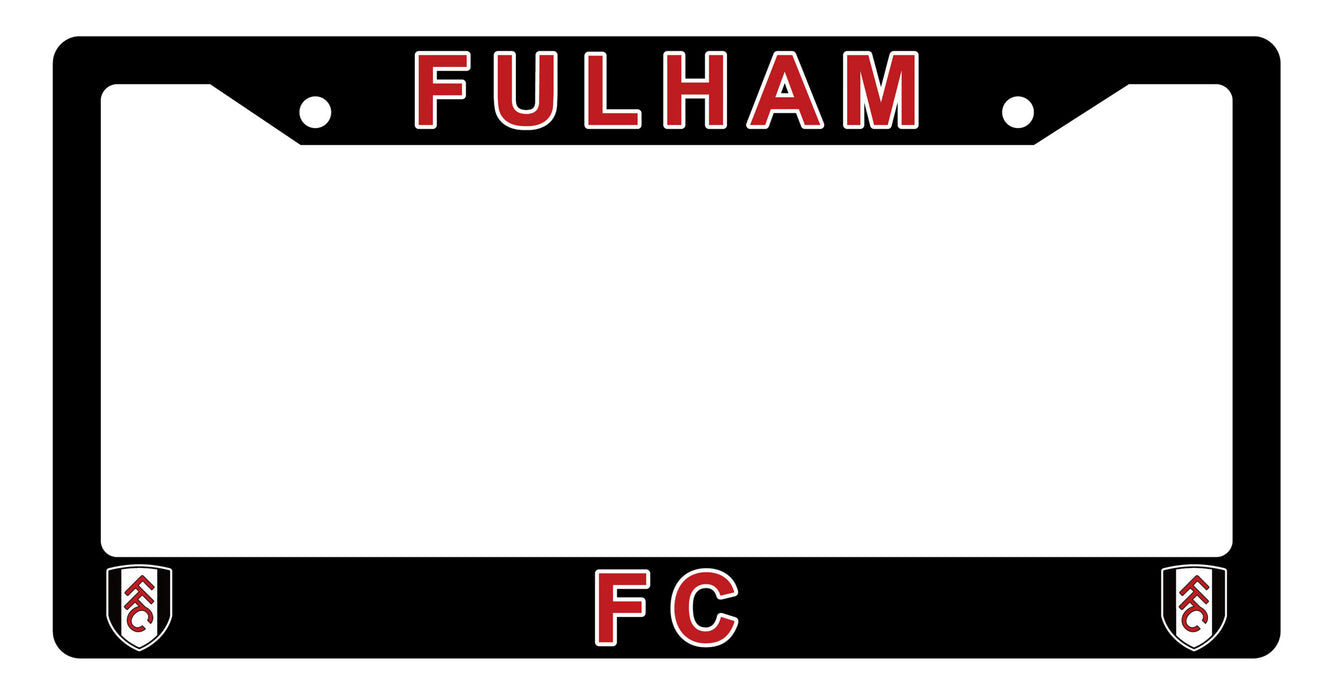 Black license plate frame with 'FULHAM FC' text and logo on a white background