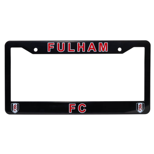 Black license plate frame with 'FULHAM FC' text on a white background