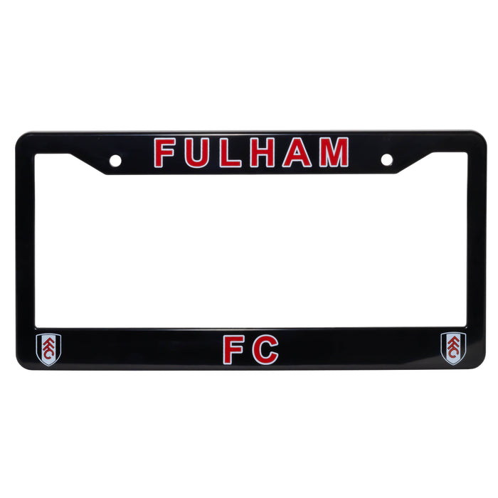 Black license plate frame with 'FULHAM FC' text on a white background