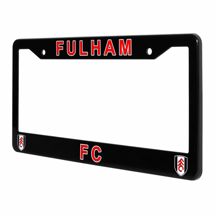 Black license plate frame with 'FULHAM FC' text and logo on a white background