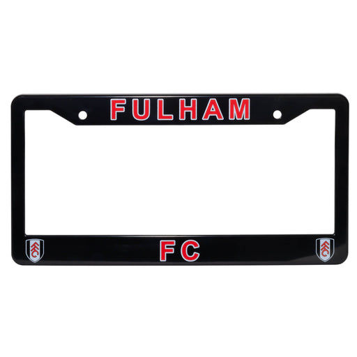 Black license plate frame with 'Fulham FC' text and logos on a white background