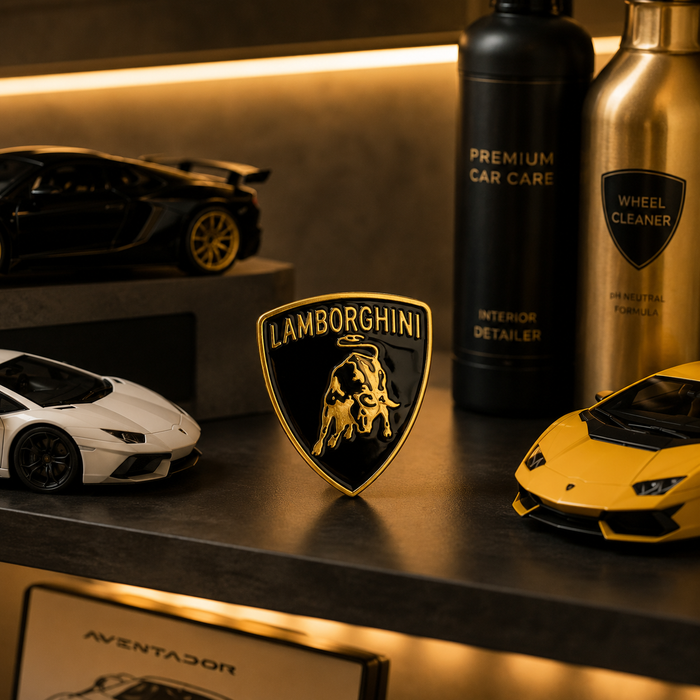 Lamborghini Black & Gold 3D Shield Emblem – 3" Car Badge