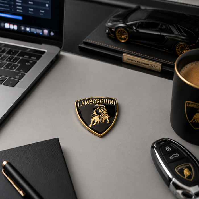 Lamborghini Black & Gold 3D Shield Emblem – 3" Car Badge