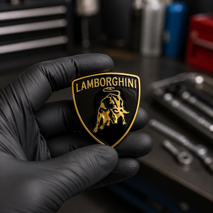 Lamborghini Black & Gold 3D Shield Emblem – 3" Car Badge