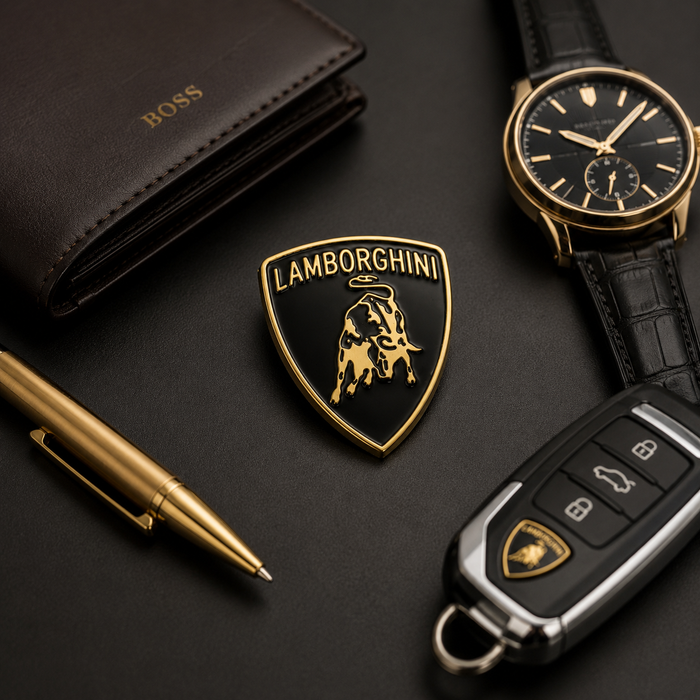 Lamborghini Black & Gold 3D Shield Emblem – 3" Car Badge