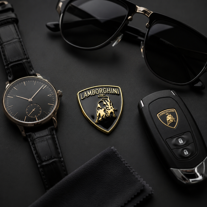 Lamborghini Black & Gold 3D Shield Emblem – 3" Car Badge