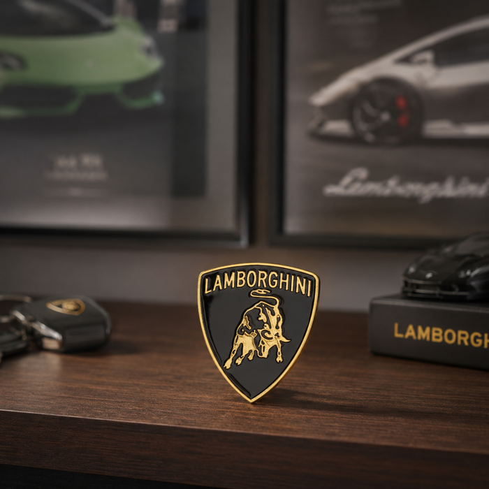 Lamborghini Black & Gold 3D Shield Emblem – 3" Car Badge