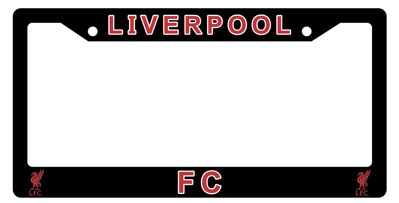 Black license plate frame with 'Liverpool FC' text and logo on a white background
