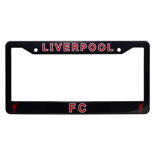 Black license plate frame with 'Liverpool FC' text on a white background