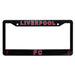Black license plate frame with 'Liverpool FC' text on a white background